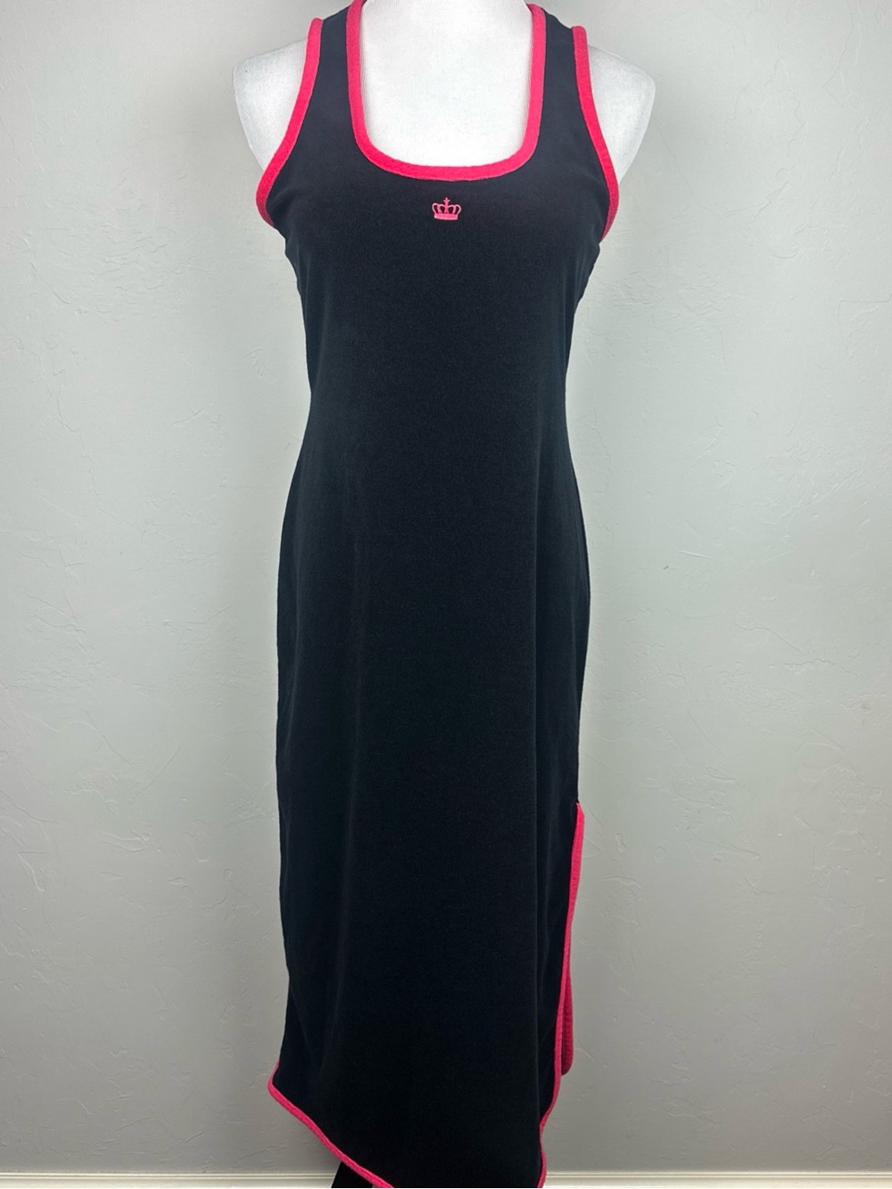 Juicy Couture Terry Cloth Cover Up Tank Dress Womens M Black Pink Crown Logo